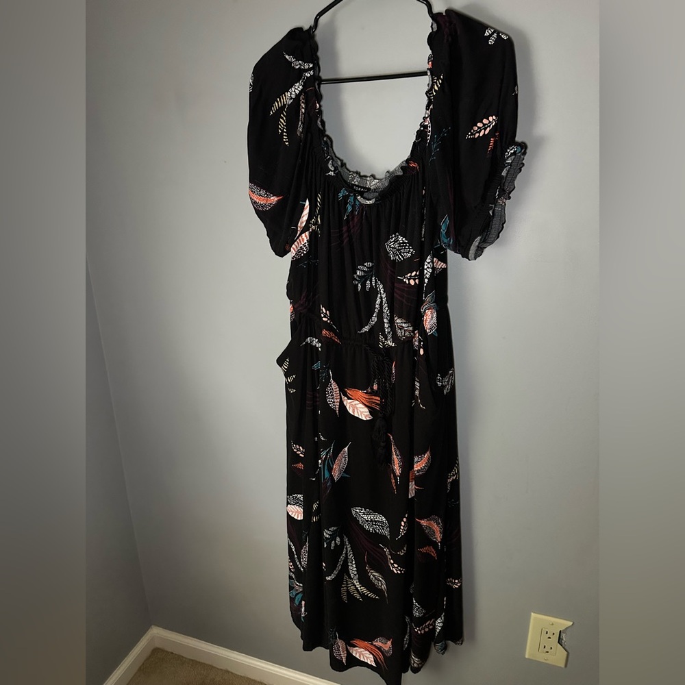 Torrid Black and Pink Maxi Sundress with Puff Sleeves